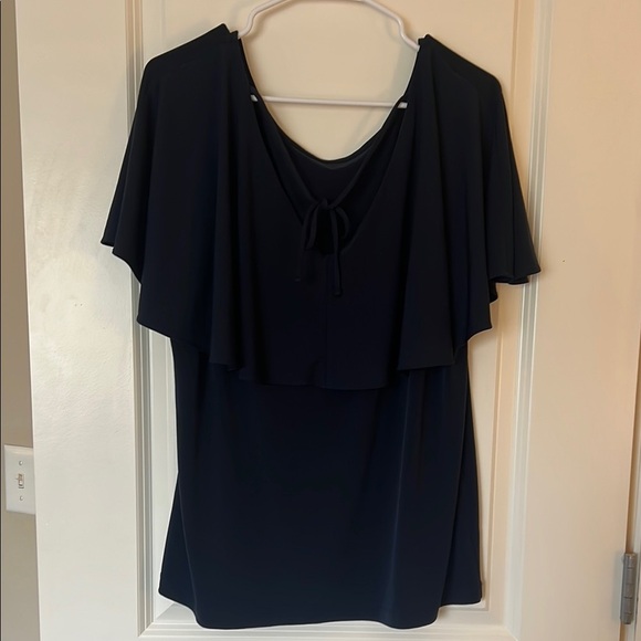 Ann Taylor Navy Blue Blouse Flutter Sleeve and Tie Back Size XL - Picture 3 of 5